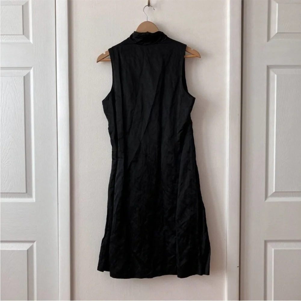 NWT Eileen Fisher Black Steel Satin V-Neck Sleeveless Front Tie Dress Size 6 - Picture 3 of 8